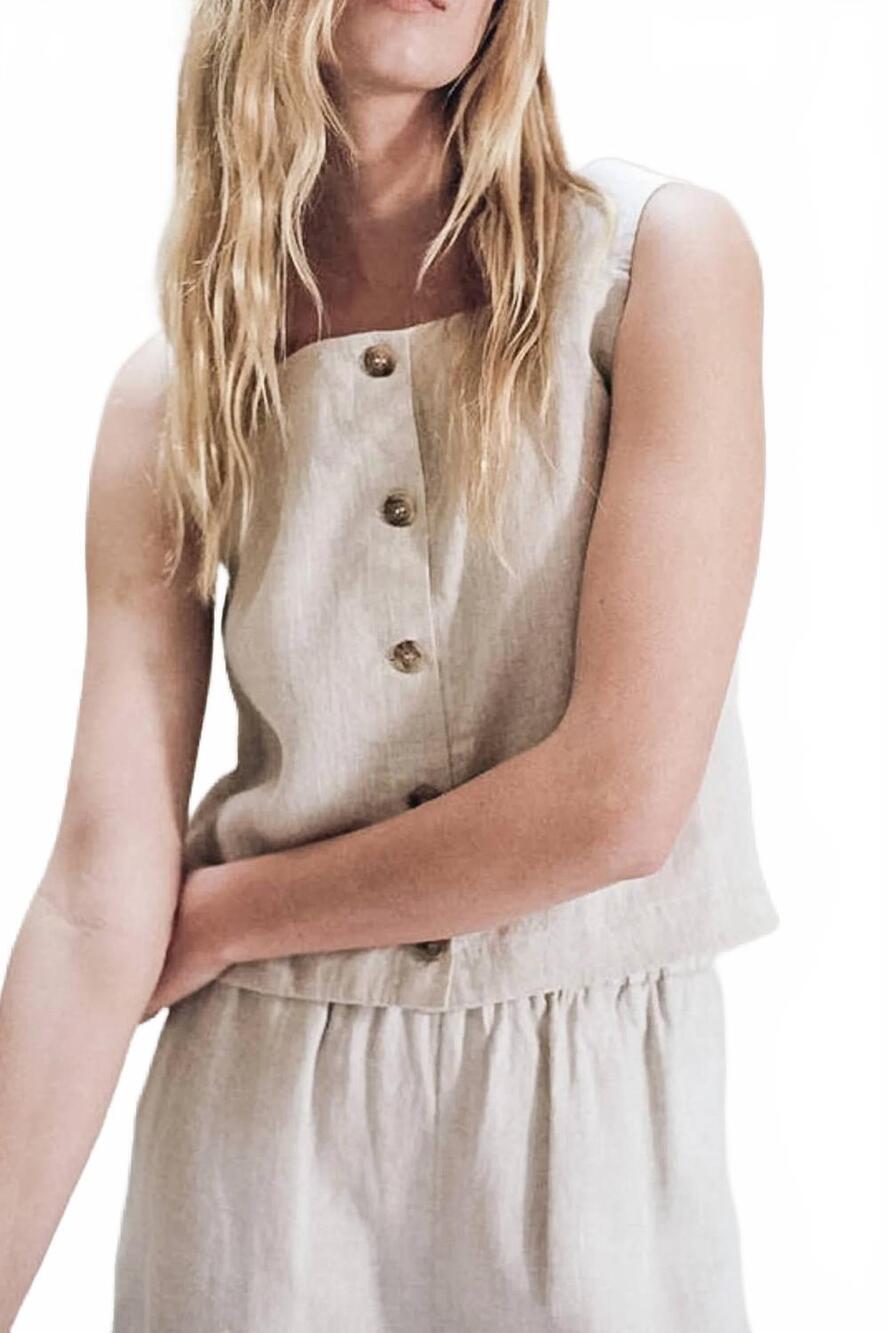 NEW A.REN emerie square neck top in beige